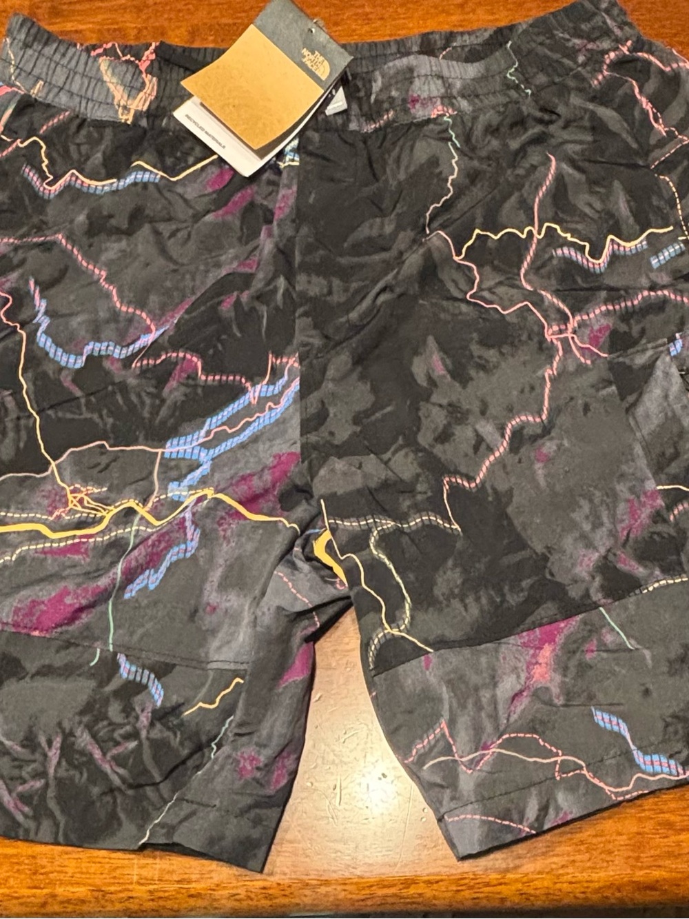 North Face Black Shorts with Neon Map Lines